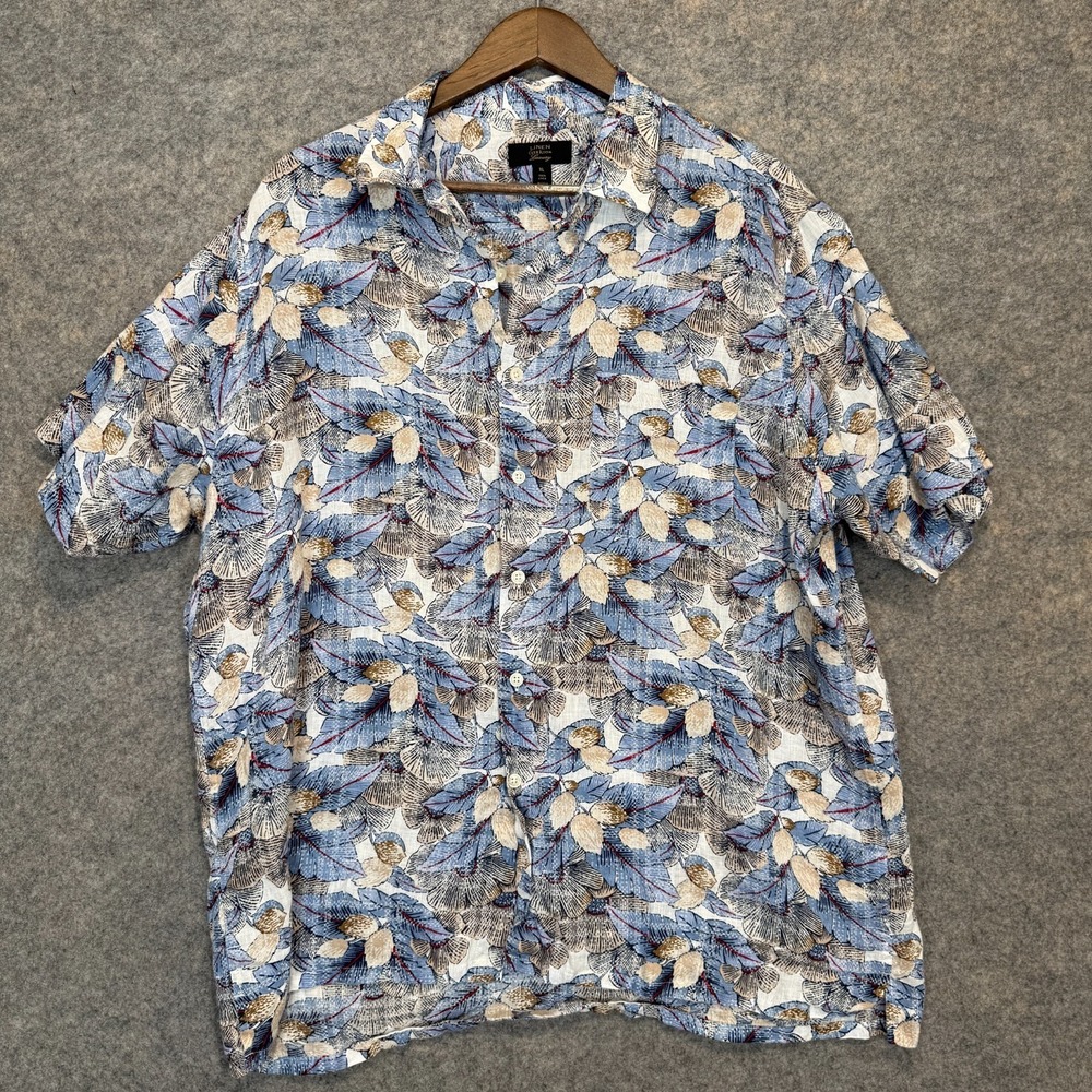 Club Room 100% Linen Luxury Floral Button Shirt Mens XL Hawaiian Aloha Summer